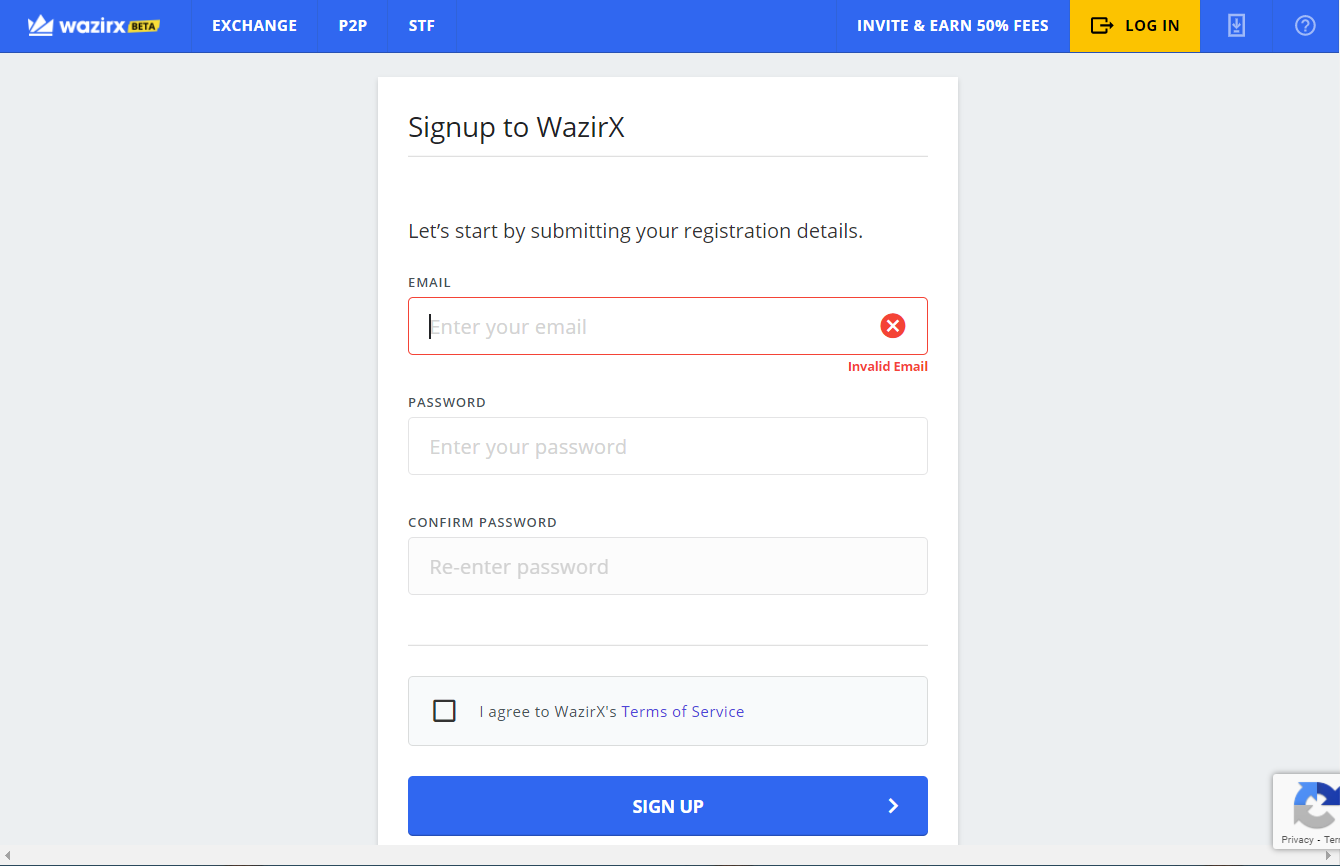 Signup on WazirX