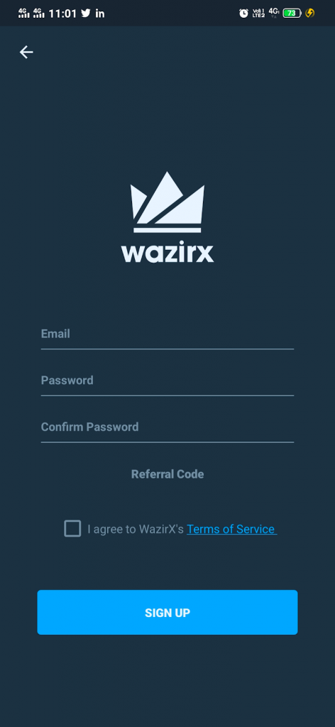 WazirX App Sign Up