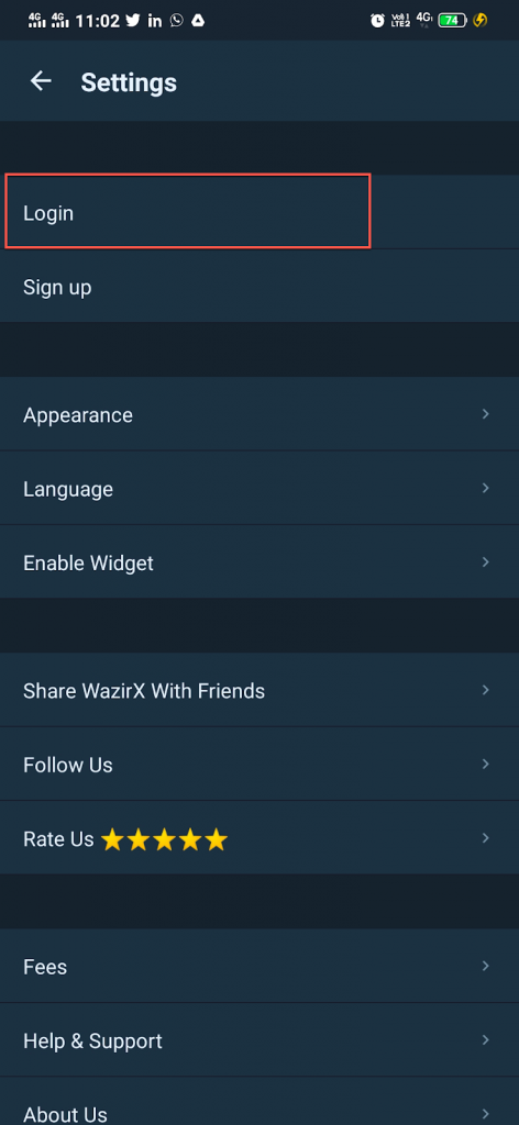 WazirX App Login