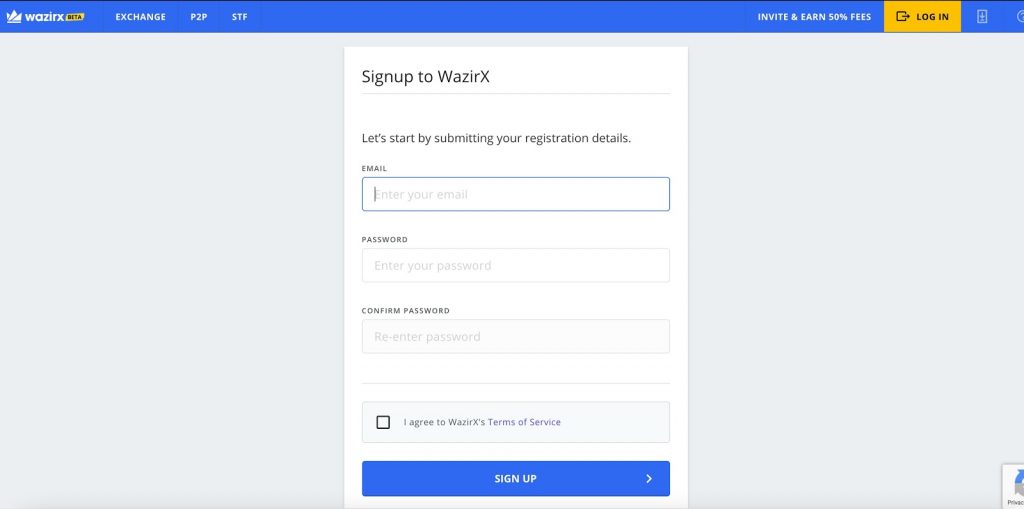 Sign up on WazirX