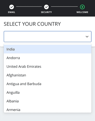 verify KYC by select your country
