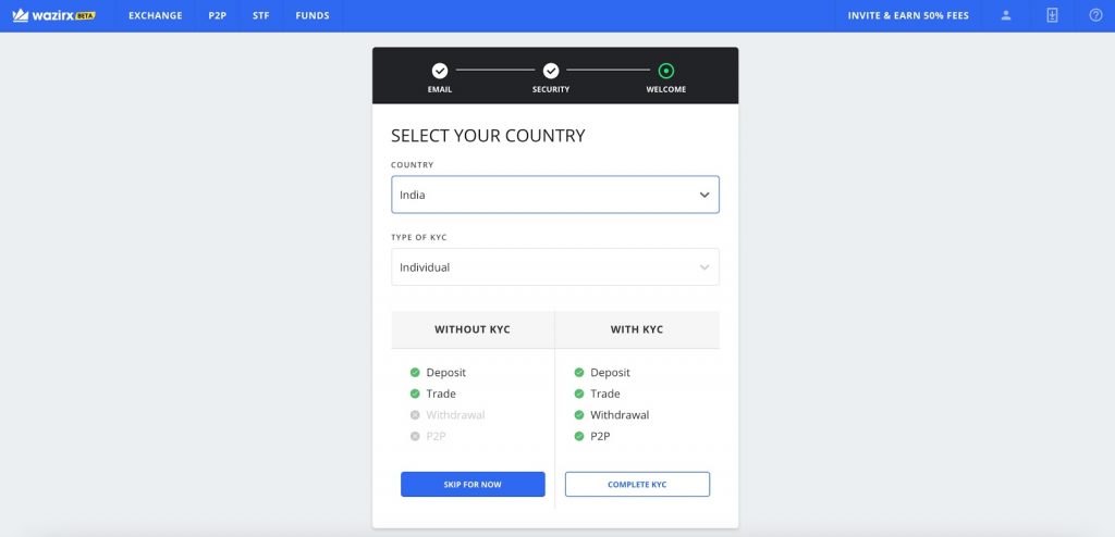 KYC Procedure - WazirX