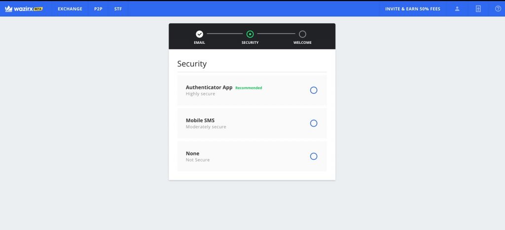 Set up security - WazirX