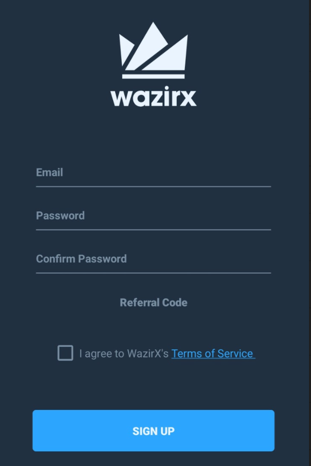 sign up page wazirx app