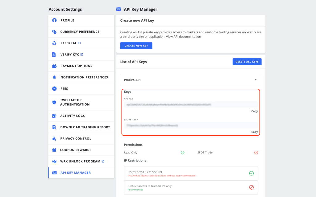 WazirX - API Key Manager