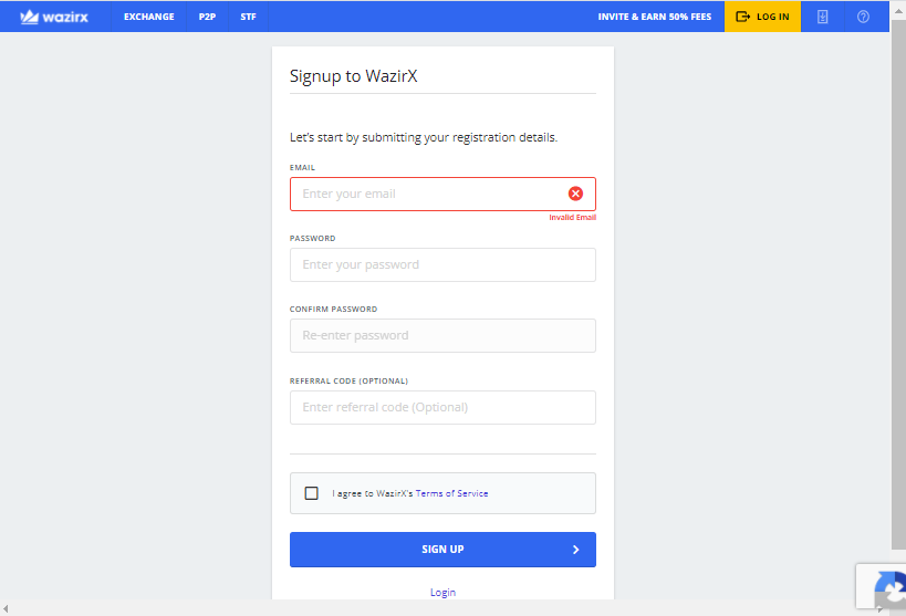 Sign up on WazirX