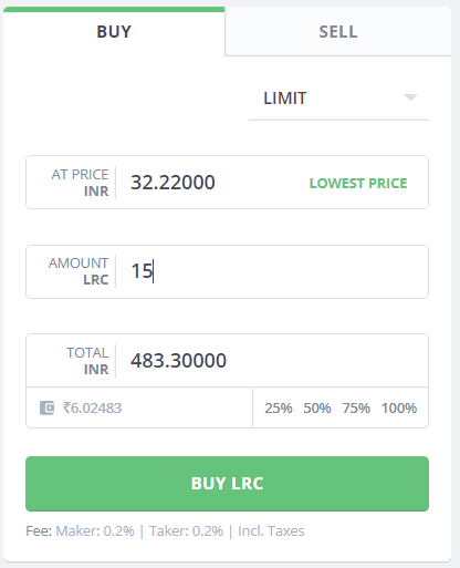 Buy LRC on WazirX