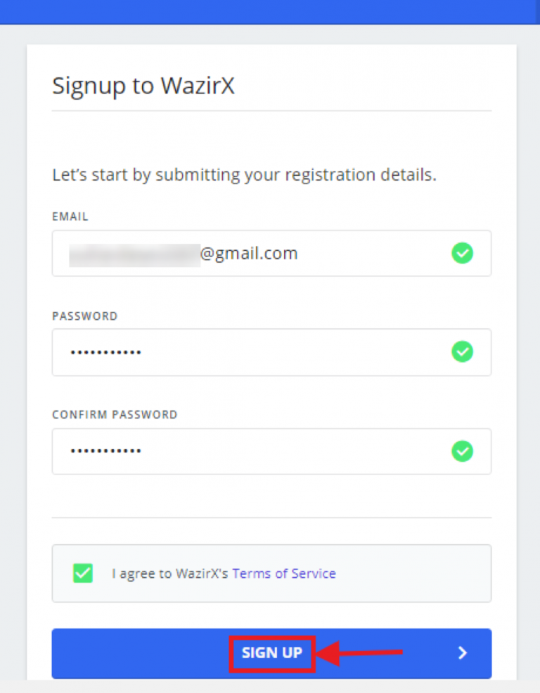 Signup on wazirx