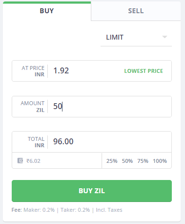 buy ZIL on WazirX