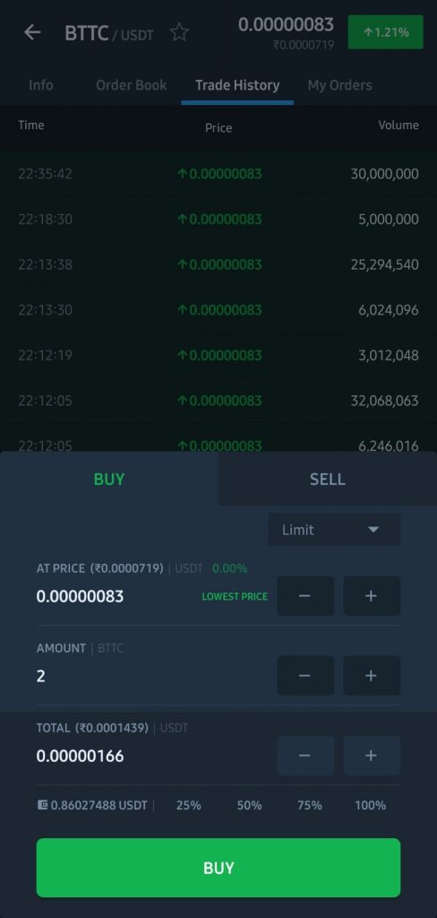 Buy BTTC on WazirX