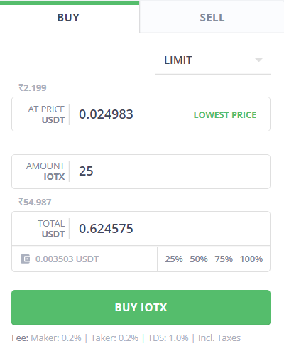 buy IOTX on WazirX