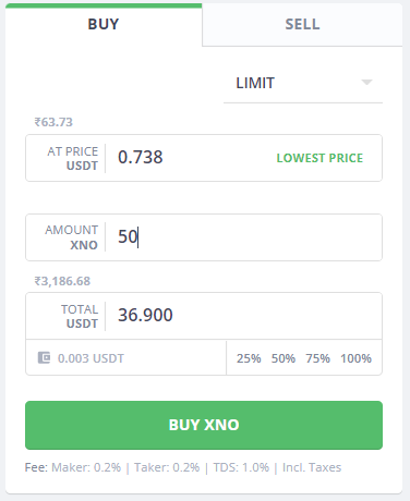 Buy NANO on WazirX