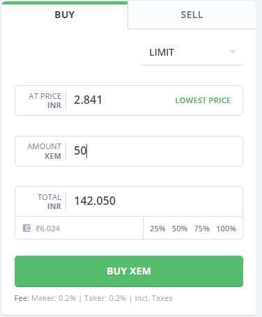 buy XEM on WazirX