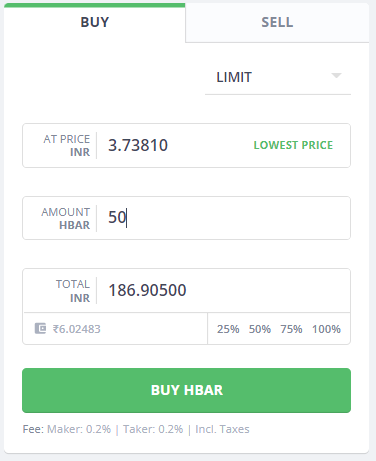 Buy HBAR on WazirX