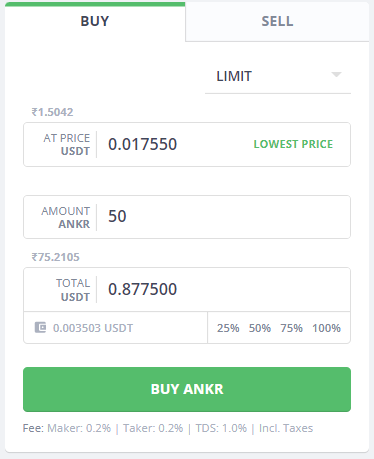 Buy Ankr on WazirX