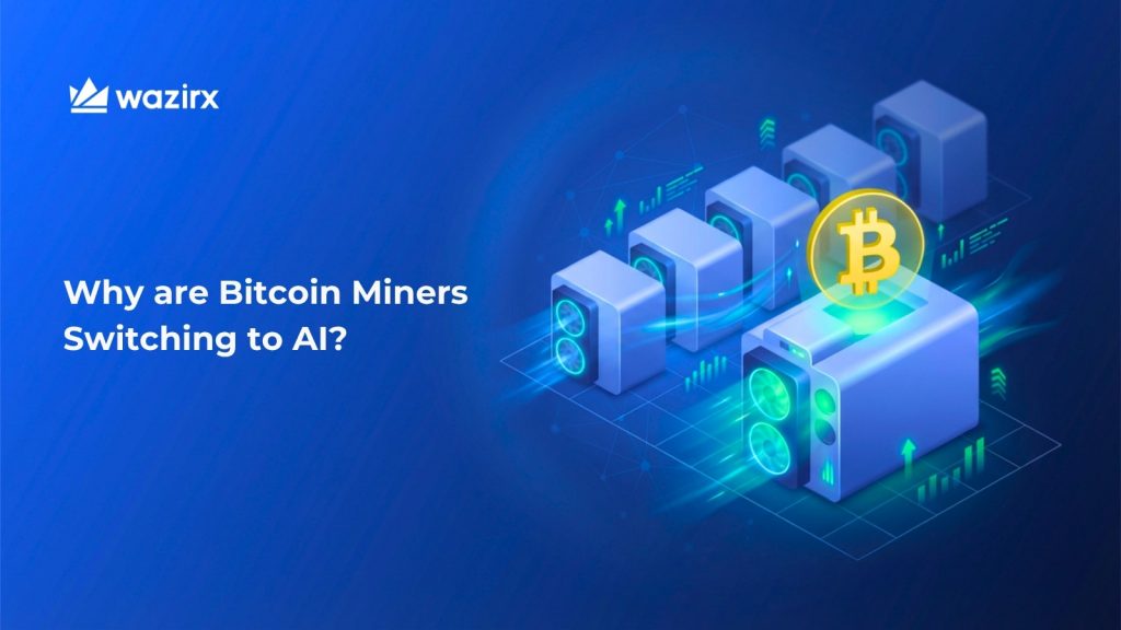 Bitcoin mining machines shifting to AI compute infrastructure with Bitcoin symbol showing reduced BTC sell pressure