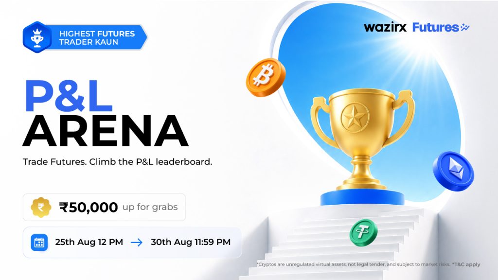 Trade Futures on WazirX, maximize your realized profit, and climb the P&L Arena leaderboard. The top 30 traders can win from a ₹50,000 reward pool!