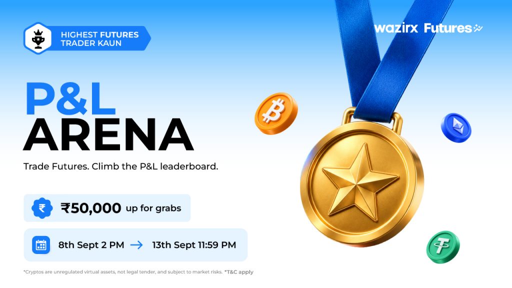 Trade Futures on WazirX, maximize your realized profit, and climb the P&L Arena leaderboard. The top 30 traders can win from a ₹50,000 reward pool!