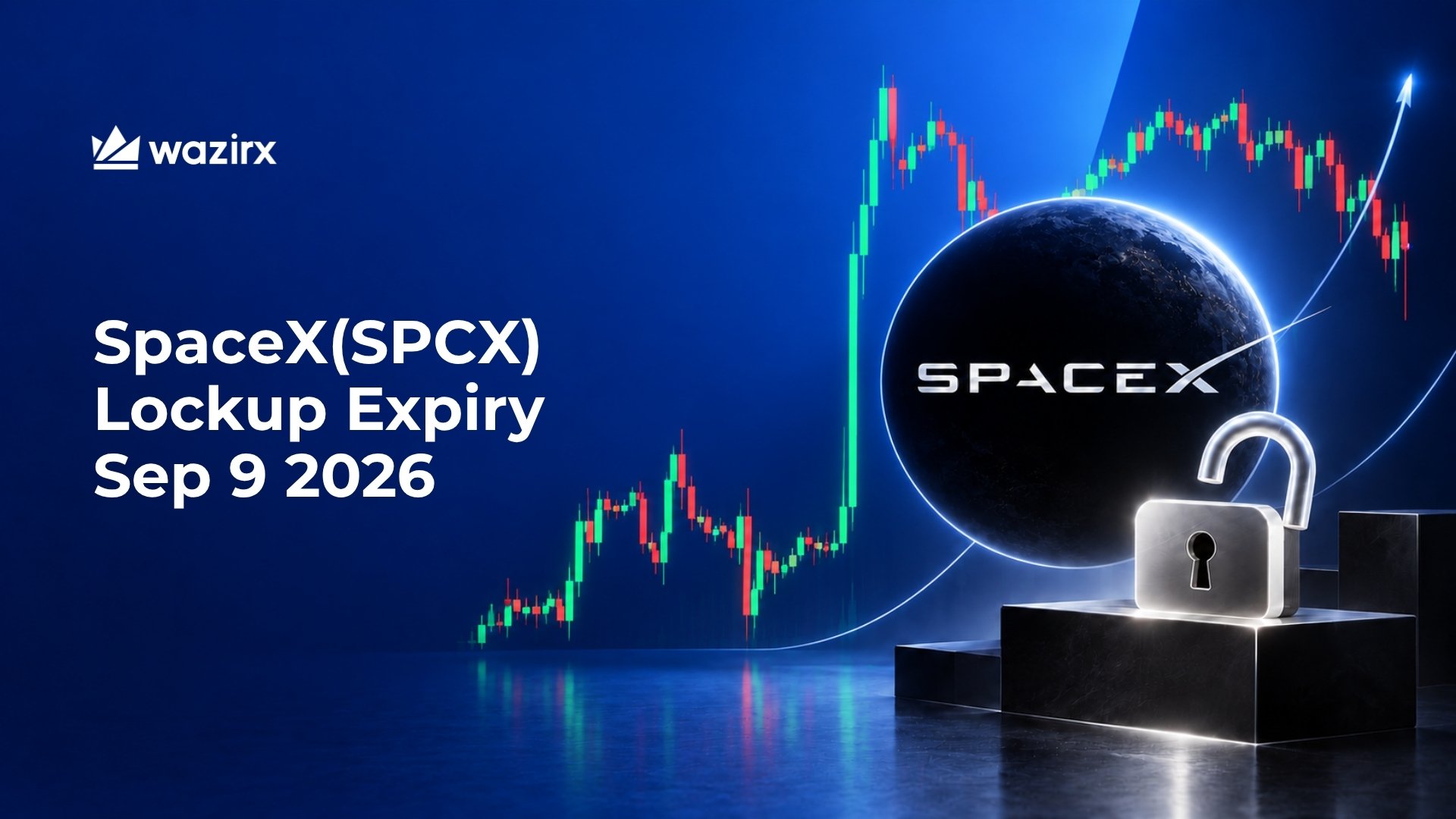 SpaceX logo and SPCX futures trading chart illustrating the September 9 lockup expiration event.