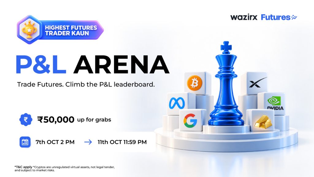 Trade Futures on WazirX, maximize your realized profit, and climb the P&L Arena leaderboard. The top 30 traders can win from a ₹50,000 reward pool!