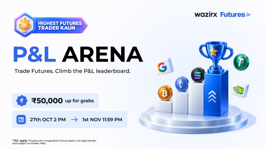 Trade Futures on WazirX, maximize your realized profit, and climb the P&L Arena leaderboard. The top 30 traders can win from a ₹50,000 reward pool!