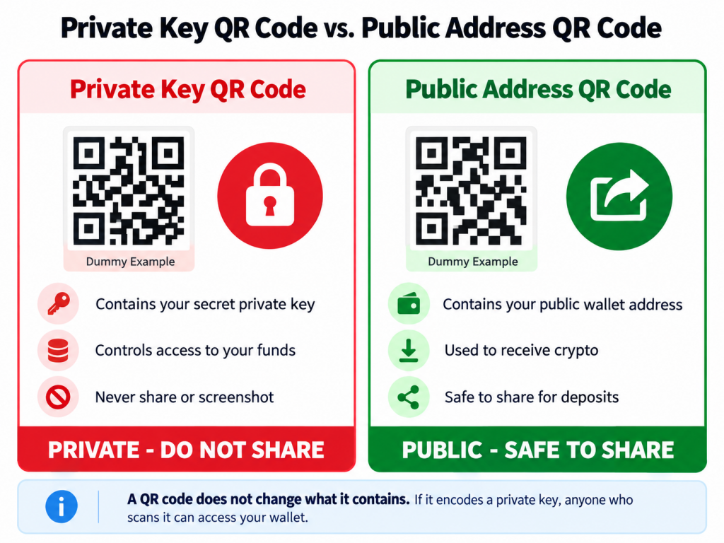 Blockchain Private Key QR Code: Meaning, Uses & Risks (2026)

Learn what a blockchain private key QR code is, how it works, how it differs from a wallet address QR code, and how to protect your crypto.
