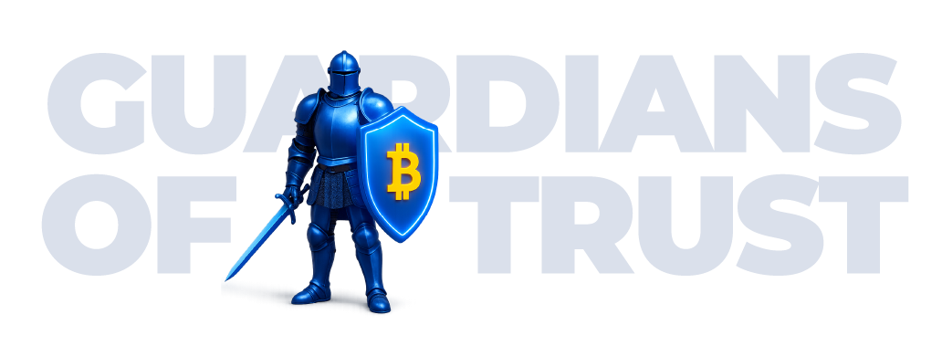 Guardians of Trust — Guardian Knight holding Bitcoin shield